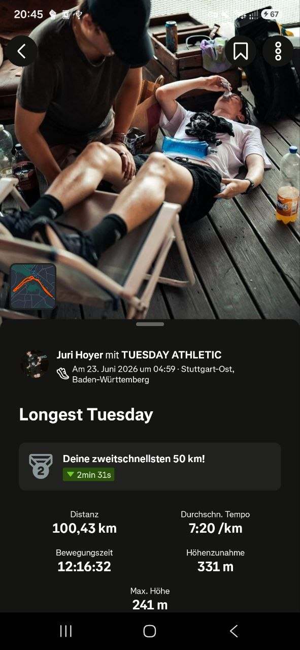 Longest Tuesday 2026 — 100,43 km, Zustand nach dem Rennen